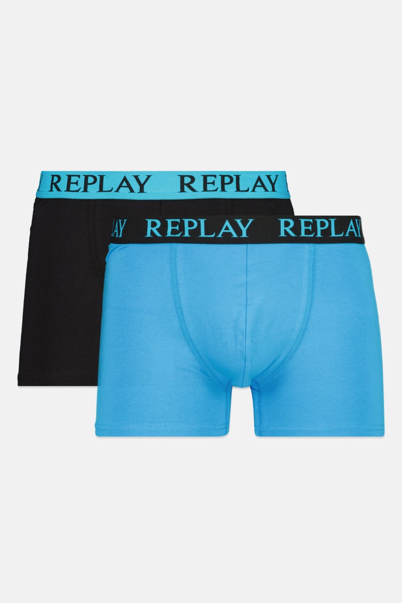 Replay Men 2 Pack Brand Logo Trunks, Blue/Black - Image 1