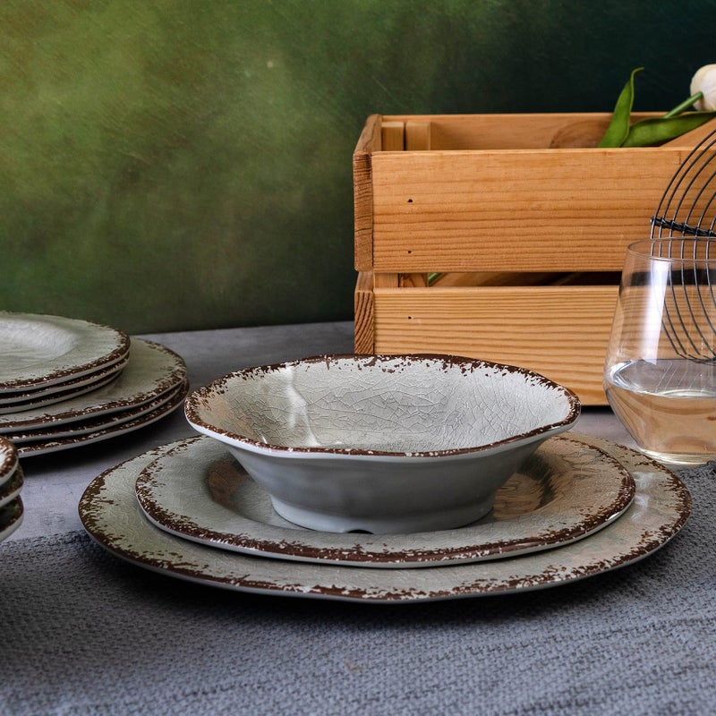 LEHAHA Farmhouse Melamine Dishes Dinnerware Set, 12 Piece Rustic Plates and Bowls Great for Picnic, Camping, Service for 4, Reusable and Dishwasher Safe, Indoor and Outdoor Use - Image 2