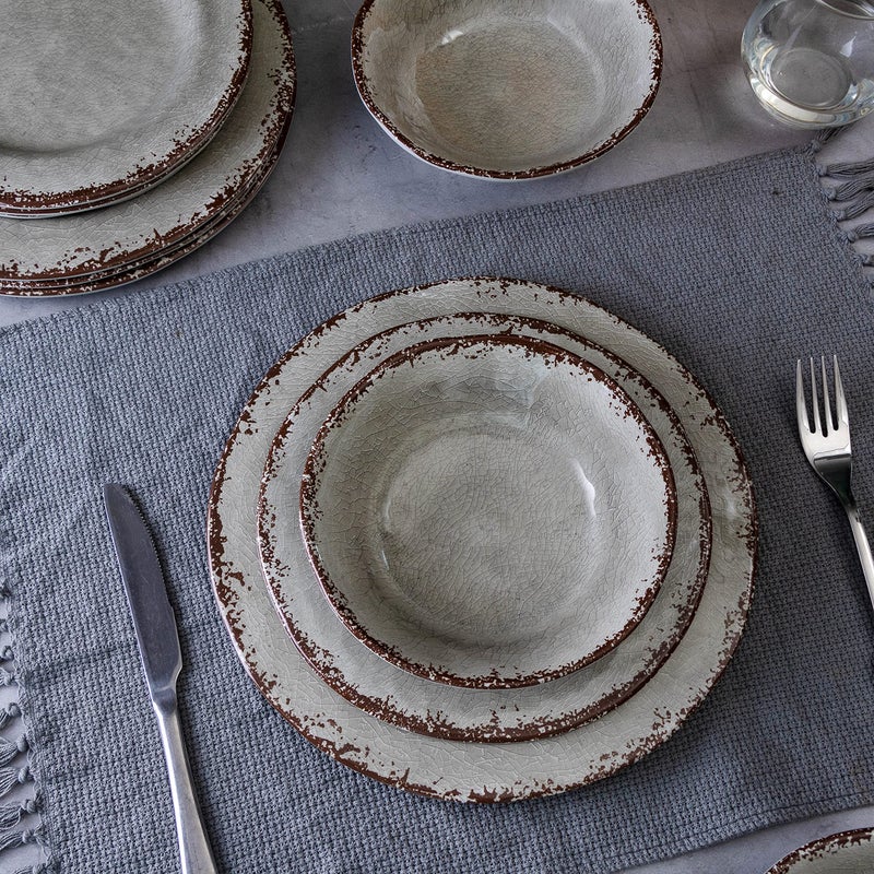 LEHAHA Farmhouse Melamine Dishes Dinnerware Set, 12 Piece Rustic Plates and Bowls Great for Picnic, Camping, Service for 4, Reusable and Dishwasher Safe, Indoor and Outdoor Use - Image 3