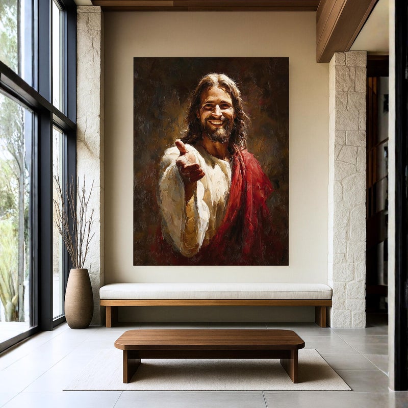 ARS Framed Canvas Abstract Painting Print of Jesus Smiling Canvas Wall Art – Christian Home Decor – Gallery Canvas or Poster Print Mythology Love Art, Spiritual Wall Decor, Vibrant Couple Portrait, Ready to Hang Print Art - Image 3