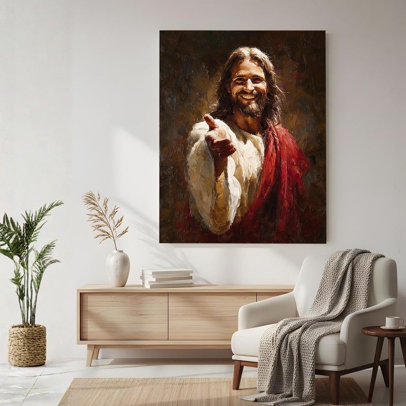 ARS Framed Canvas Abstract Painting Print of Jesus Smiling Canvas Wall Art – Christian Home Decor – Gallery Canvas or Poster Print Mythology Love Art, Spiritual Wall Decor, Vibrant Couple Portrait, Ready to Hang Print Art - Image 2