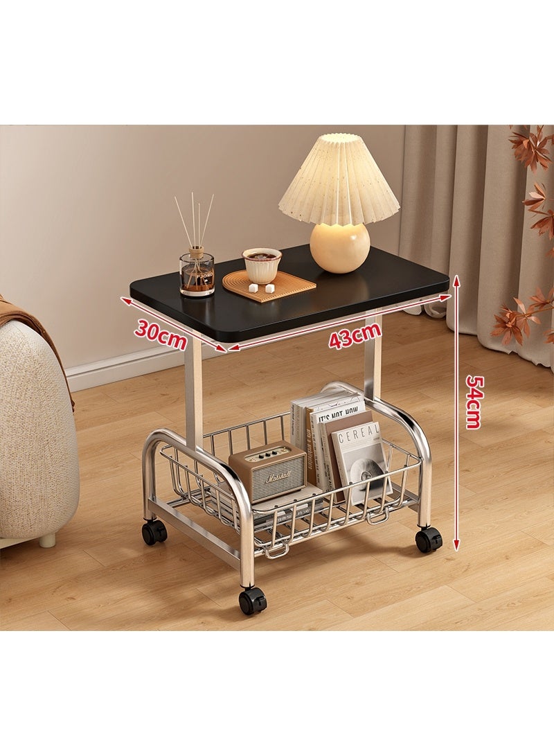 والالا طاولة جانبية دوارة للأريكة مع عجلات، طاولة جانبية صغيرة من مستويين، طاولة قهوة متنقلة لغرفة المعيشة وغرفة النوم، سهلة التجميع، تصميم ريفي للكمبيوتر المحمول أو الوجبات الخفيفة أو مشغل الأسطوانات مع سلة تخزين - Image 2