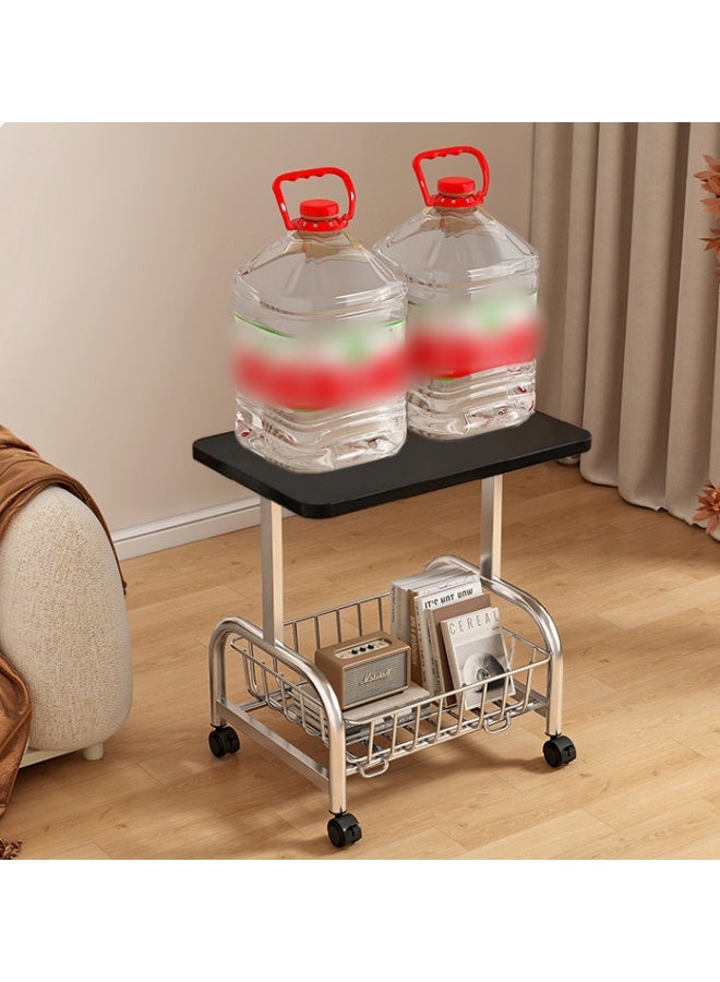 والالا طاولة جانبية دوارة للأريكة مع عجلات، طاولة جانبية صغيرة من مستويين، طاولة قهوة متنقلة لغرفة المعيشة وغرفة النوم، سهلة التجميع، تصميم ريفي للكمبيوتر المحمول أو الوجبات الخفيفة أو مشغل الأسطوانات مع سلة تخزين - Image 5