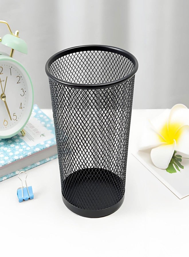 AIMI Pencil Case 2pcs Large Capacity Container Metal Mesh Pen Cup Office School Home Desk Pen Storage Organizer Can Makeup Holder Round Black - Image 2