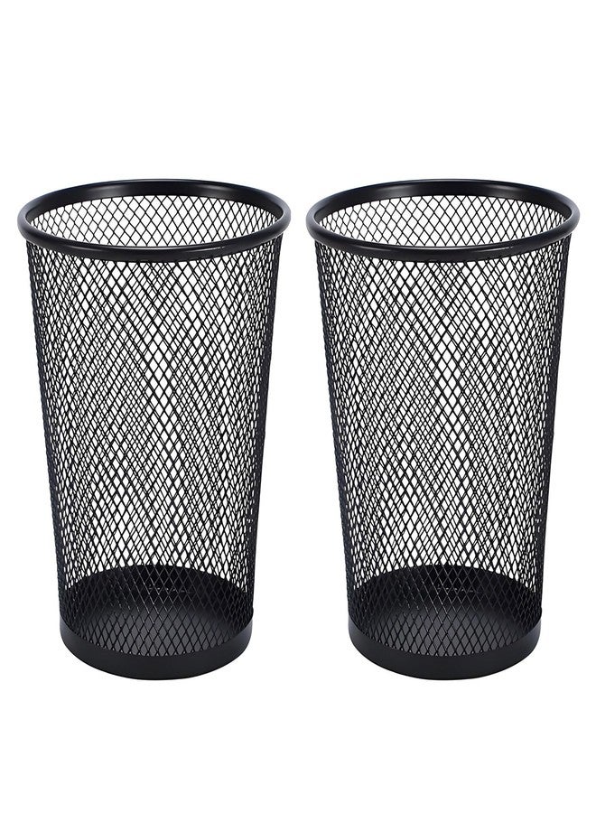 AIMI Pencil Case 2pcs Large Capacity Container Metal Mesh Pen Cup Office School Home Desk Pen Storage Organizer Can Makeup Holder Round Black - Image 1