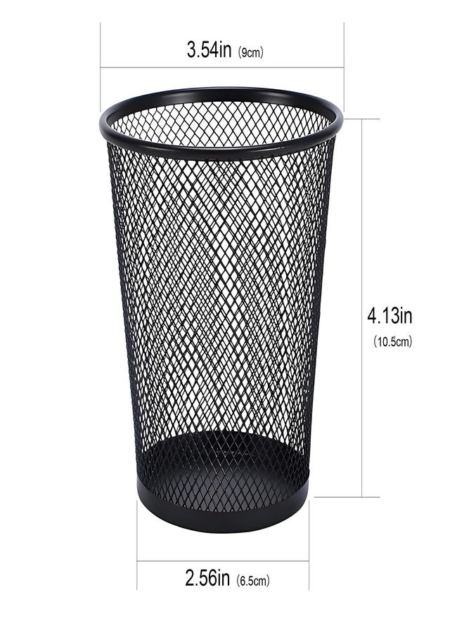 AIMI Pencil Case 2pcs Large Capacity Container Metal Mesh Pen Cup Office School Home Desk Pen Storage Organizer Can Makeup Holder Round Black - Image 4