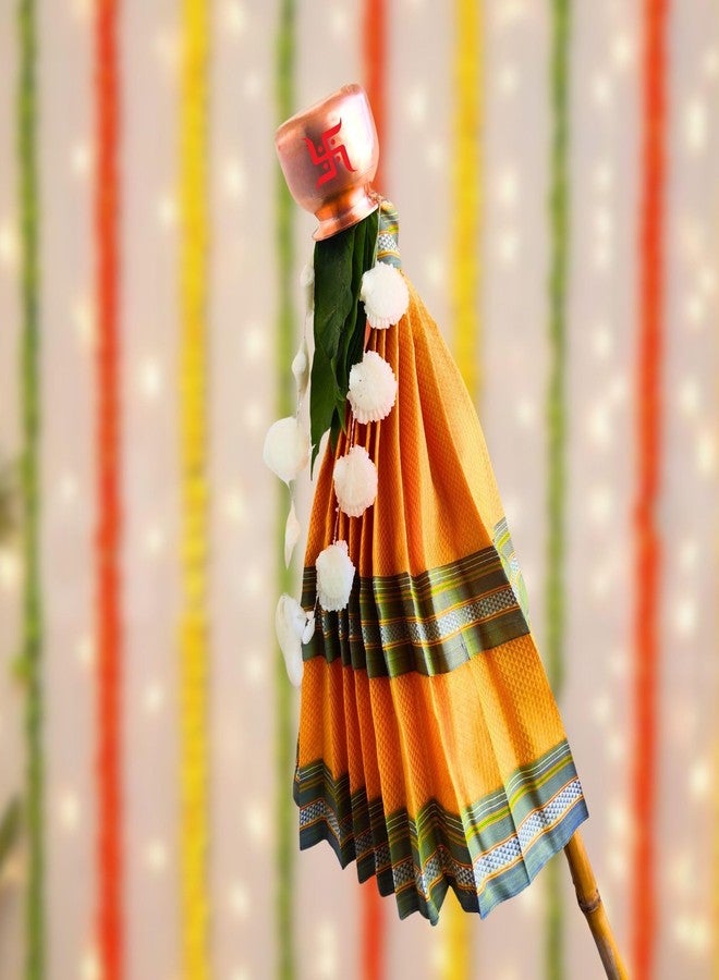 PUNYATVA Gudhi Vastra لمهرجان Gudhi Padwa (طبقة مزدوجة خون، أصفر) | غطاء ساري تقليدي من ماهاراشترا جودي لغودي بادفا | ديكورات Ugadi & GudhiPadawa الجاهزة لديكور Pooja - Image 2