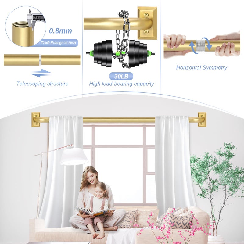 TANGWIN Gold Wrap Around Curtain Rods 48 to 90 Inch:Blackout Heavy Duty Adjustable Window Curtain Rod Room Darkening,Modern Industrial Curved French Return Metal Drapery Rods Easy Install,Brushed Gold - Image 2
