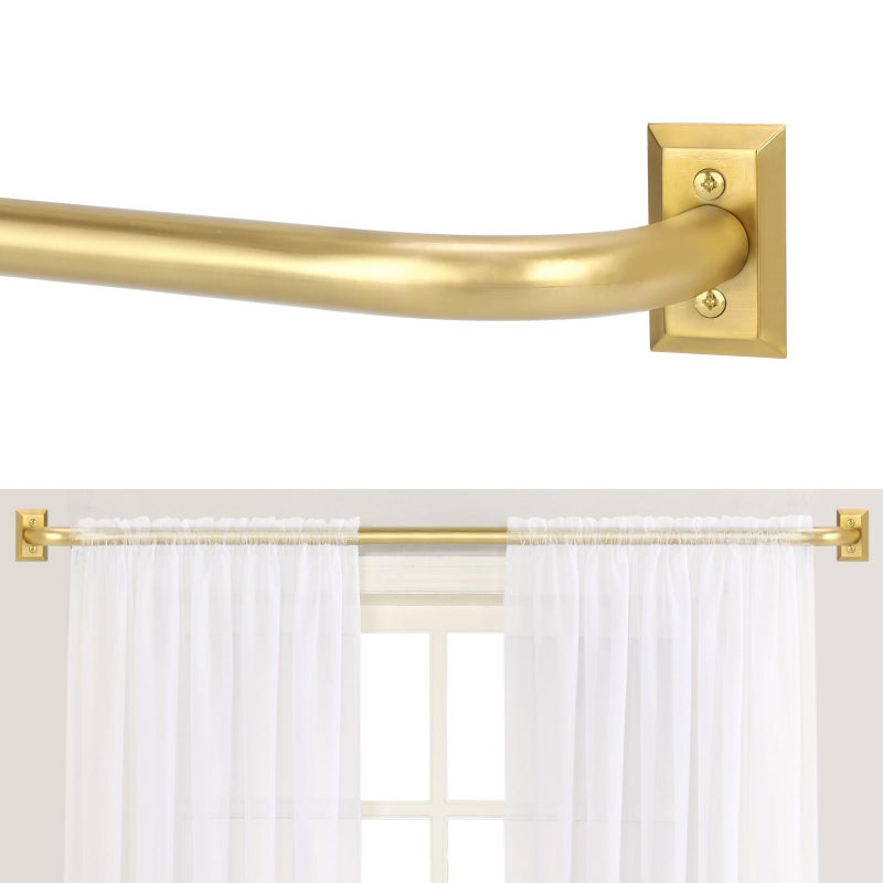 TANGWIN Gold Wrap Around Curtain Rods 48 to 90 Inch:Blackout Heavy Duty Adjustable Window Curtain Rod Room Darkening,Modern Industrial Curved French Return Metal Drapery Rods Easy Install,Brushed Gold - Image 1