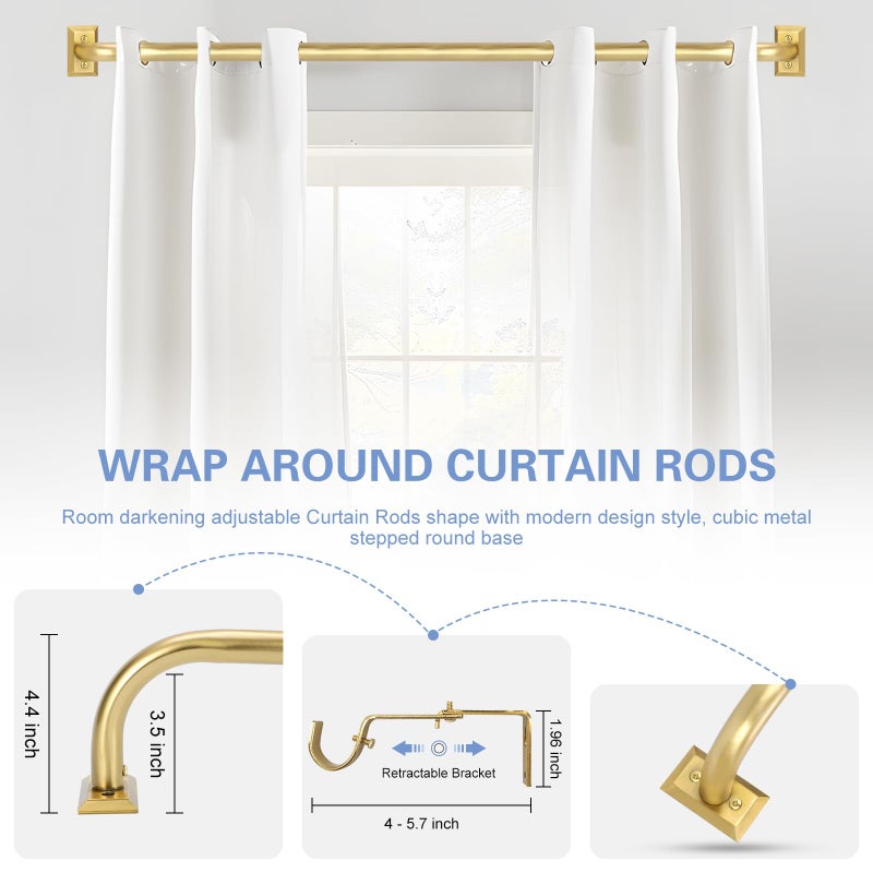 TANGWIN Gold Wrap Around Curtain Rods 48 to 90 Inch:Blackout Heavy Duty Adjustable Window Curtain Rod Room Darkening,Modern Industrial Curved French Return Metal Drapery Rods Easy Install,Brushed Gold - Image 5