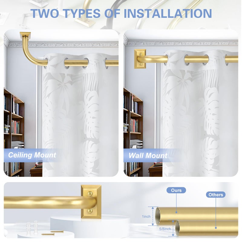 TANGWIN Gold Wrap Around Curtain Rods 48 to 90 Inch:Blackout Heavy Duty Adjustable Window Curtain Rod Room Darkening,Modern Industrial Curved French Return Metal Drapery Rods Easy Install,Brushed Gold - Image 4