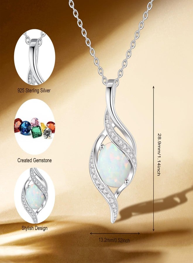 FANCIME October Birthstone Necklace for Women Round Opal Necklace S925 Sterling Silver full Love Birthday Gifts for Mom Women, 16"+2" Inches - Image 2