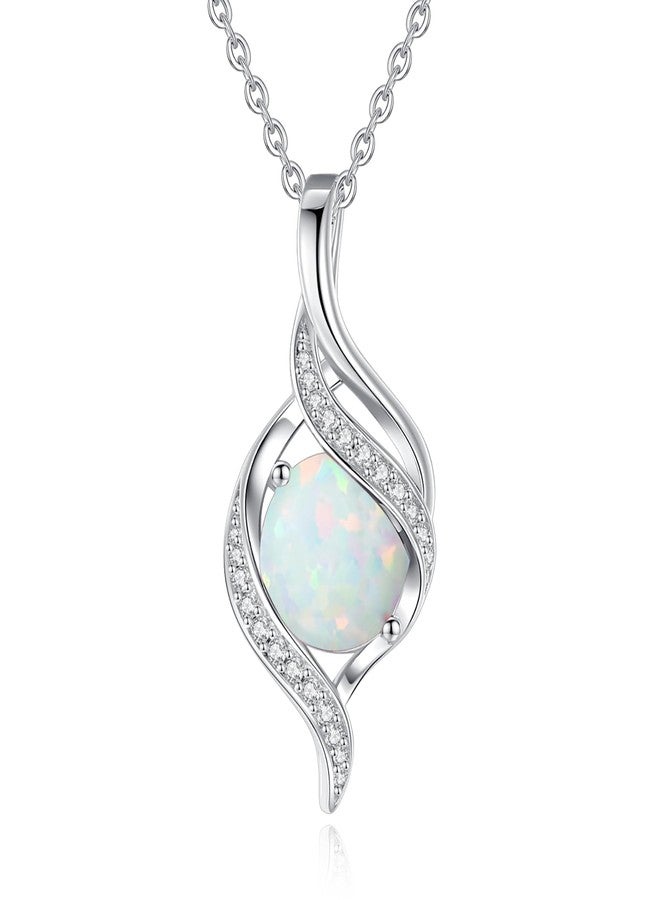 FANCIME October Birthstone Necklace for Women Round Opal Necklace S925 Sterling Silver full Love Birthday Gifts for Mom Women, 16"+2" Inches - Image 1