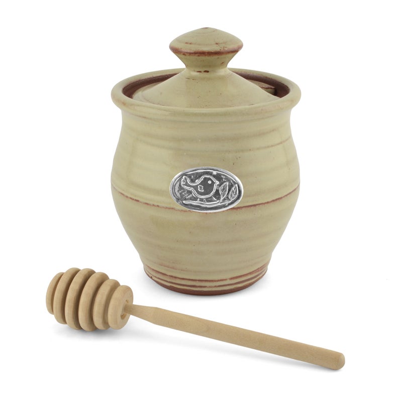 وعاء عسل طراز أوريغون من الحجر الفخاري مع طائر،