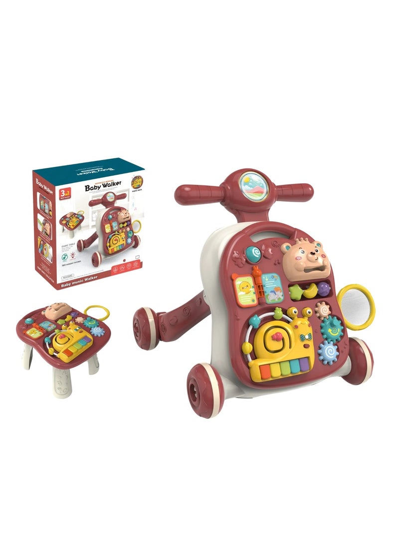 Moms Magic Multifunctional 3-in-1 Baby Walker with Play Piano & Game Table - Perfect for Infants & Toddlers (7 Months to 3 Years) Red  - Image 1