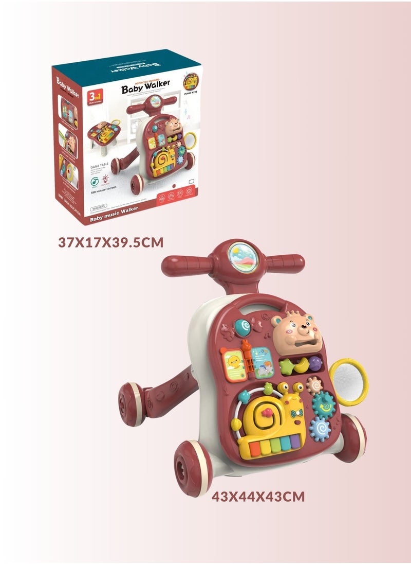 Moms Magic Multifunctional 3-in-1 Baby Walker with Play Piano & Game Table - Perfect for Infants & Toddlers (7 Months to 3 Years) Red  - Image 2