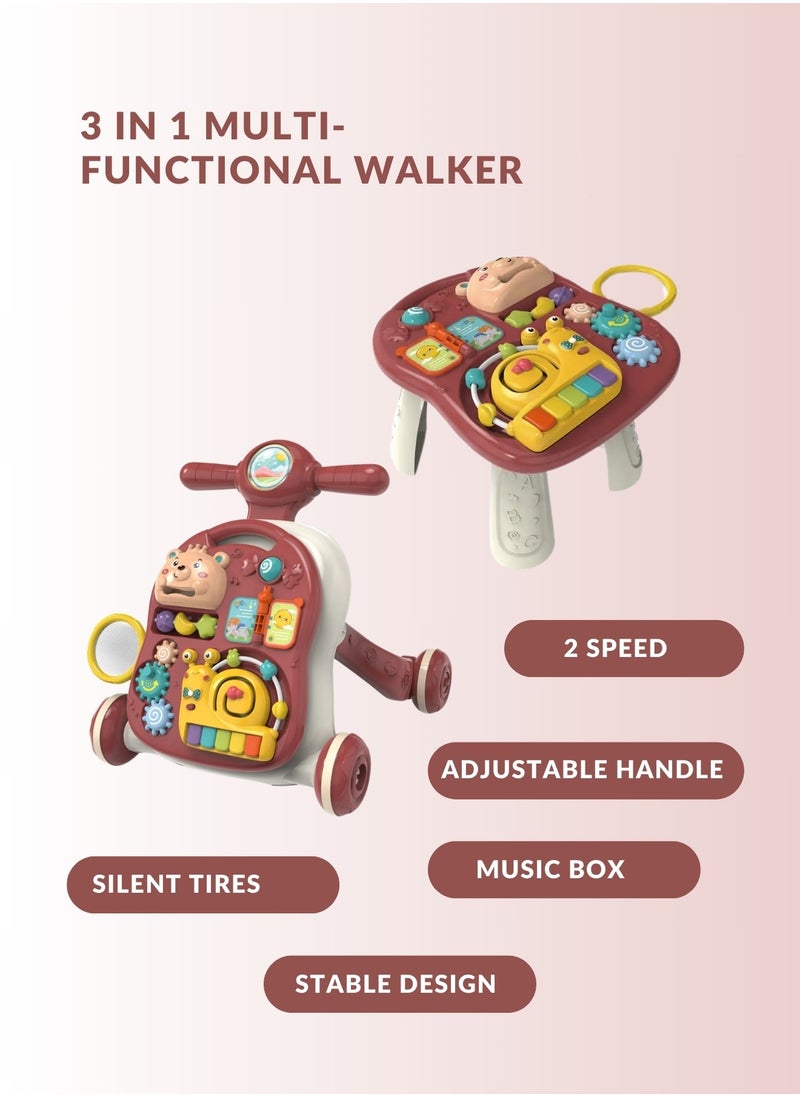 Moms Magic Multifunctional 3-in-1 Baby Walker with Play Piano & Game Table - Perfect for Infants & Toddlers (7 Months to 3 Years) Red  - Image 3