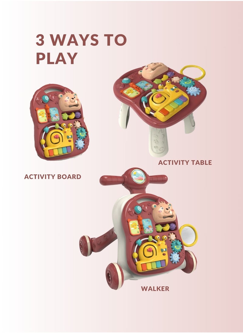 Moms Magic Multifunctional 3-in-1 Baby Walker with Play Piano & Game Table - Perfect for Infants & Toddlers (7 Months to 3 Years) Red  - Image 5