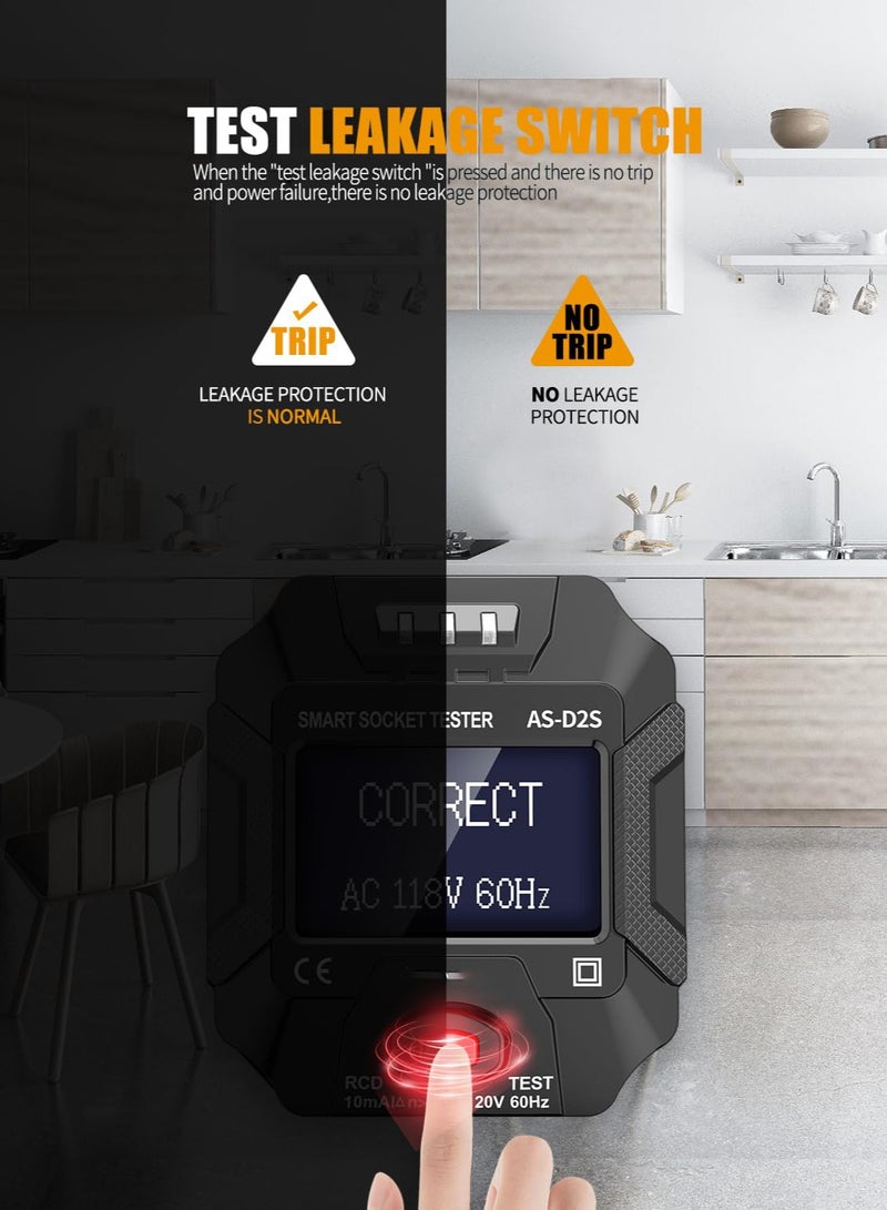 Outlet Tester with LCD Display,Electrical GFCI Trip Tester, Receptacle Detector for 3 Prong AC Voltage Sockets, Identifies Wiring Problems in Plain English - Image 3