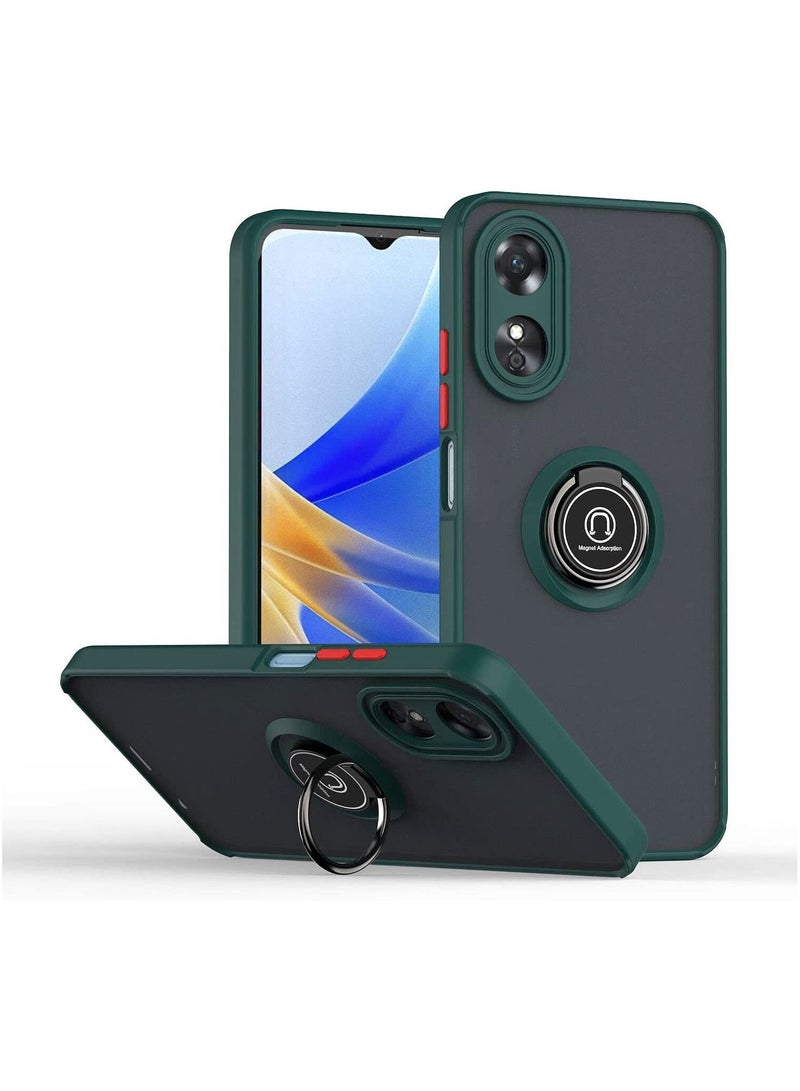 جراب Oppo A17 / Oppo A17K، جراب خلفي شفاف مقاوم للصدمات مع حماية للكاميرا مع حامل حلقي مغناطيسي للسيارة يدور 360 درجة لهاتف Oppo A17 / Oppo A17K (أخضر)