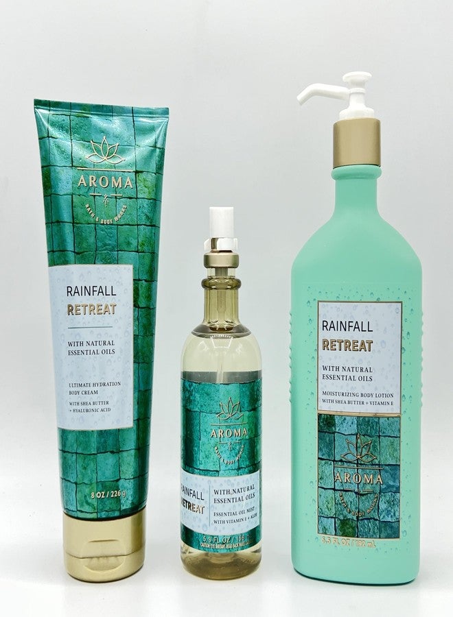 Rainfall Retreat Aroma 3-Piece Bath & Body Bundle | Ultimate Hydration Body Cream, Essential Oil Mist and Moisturizing Body Lotion - Image 1