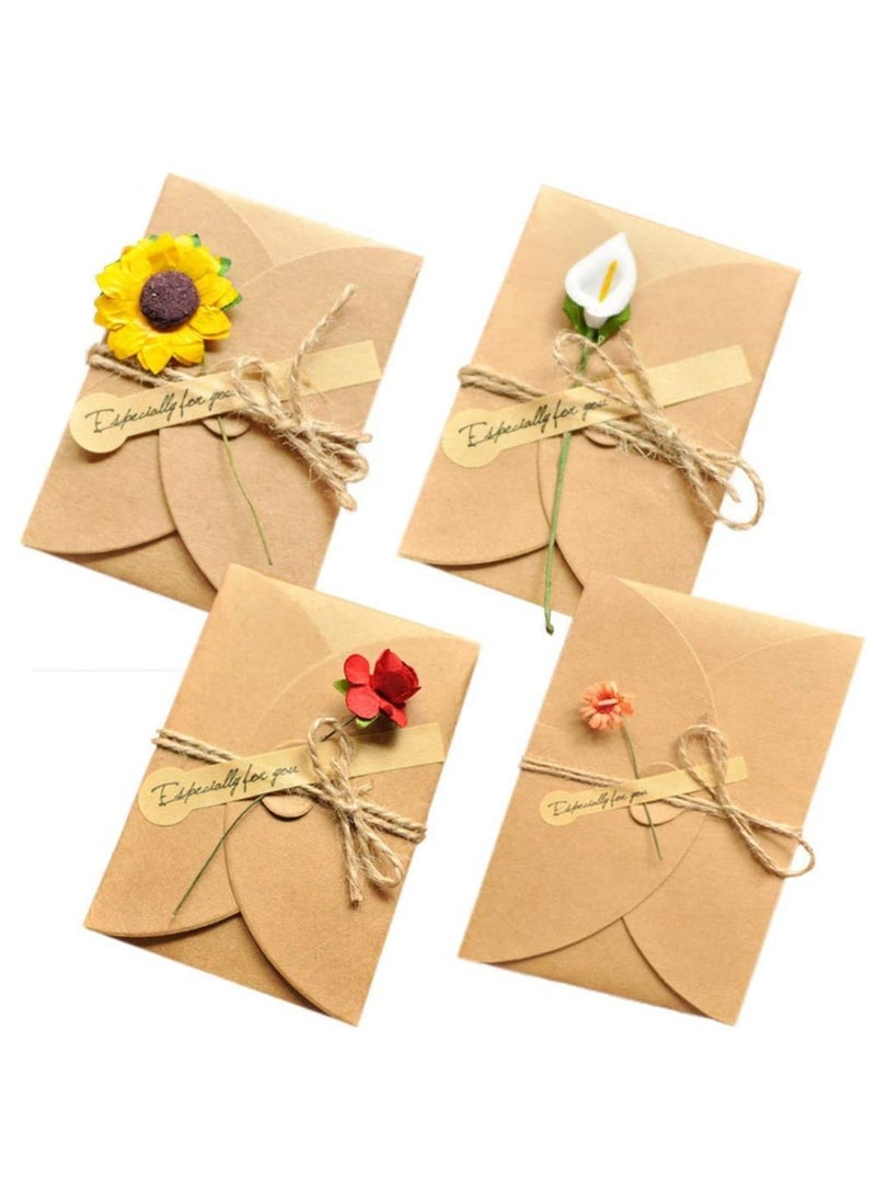 phomemo 4 Pack Flower Pattern Thank You Card Handmade Invitation Greeting Card Wish Card for Wedding Birthday Festival  - Image 1