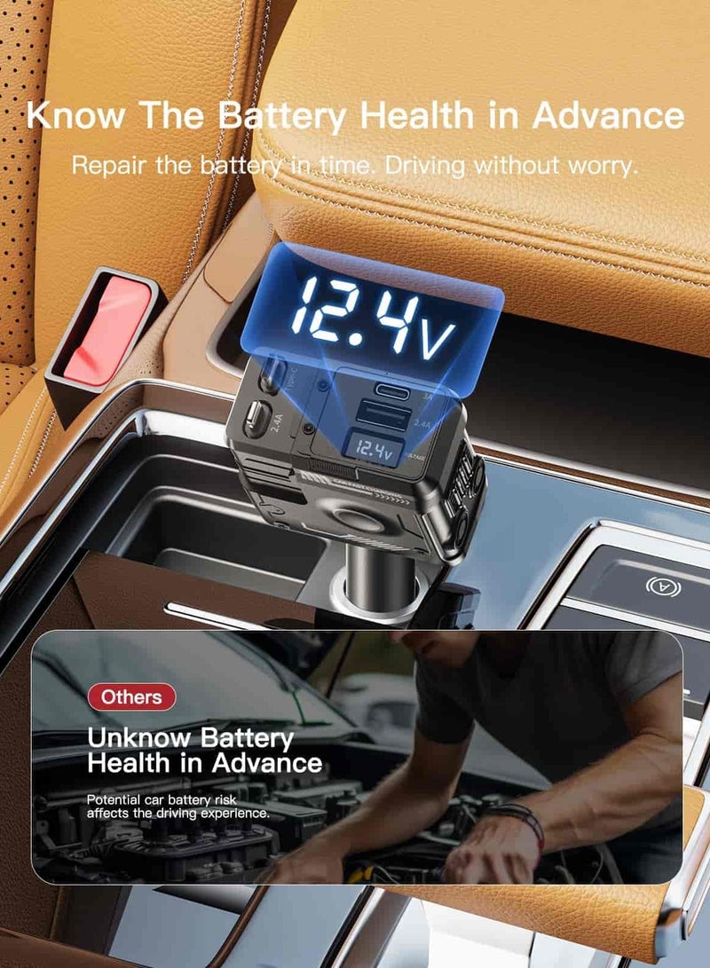 أديلي شاحن سيارة 4 في 1 بقوة ‎120W‎ للشحن السريع، متوافق مع سيارات ‎12V/24V‎، مناسب لأجهزة iPhone وiPad وسامسونج وشاومي وماك بوك – اللون الأسود الميكانيكي - Image 5