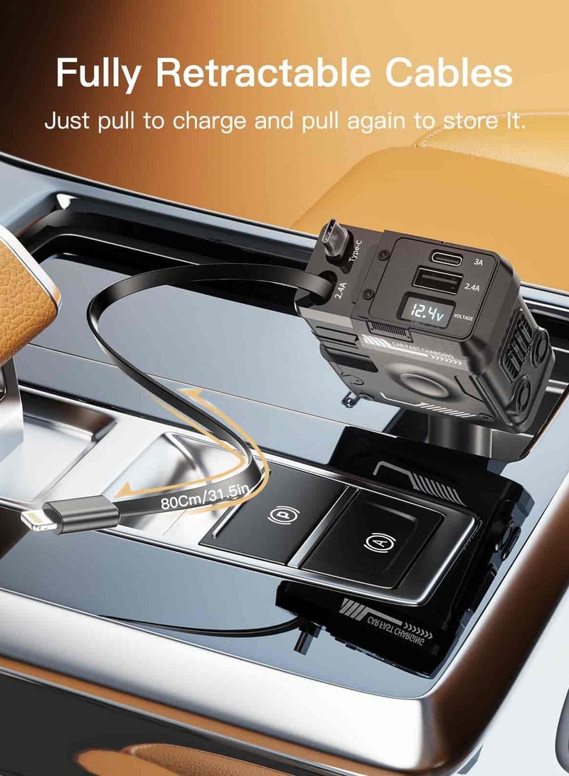 أديلي شاحن سيارة 4 في 1 بقوة ‎120W‎ للشحن السريع، متوافق مع سيارات ‎12V/24V‎، مناسب لأجهزة iPhone وiPad وسامسونج وشاومي وماك بوك – اللون الأسود الميكانيكي - Image 4