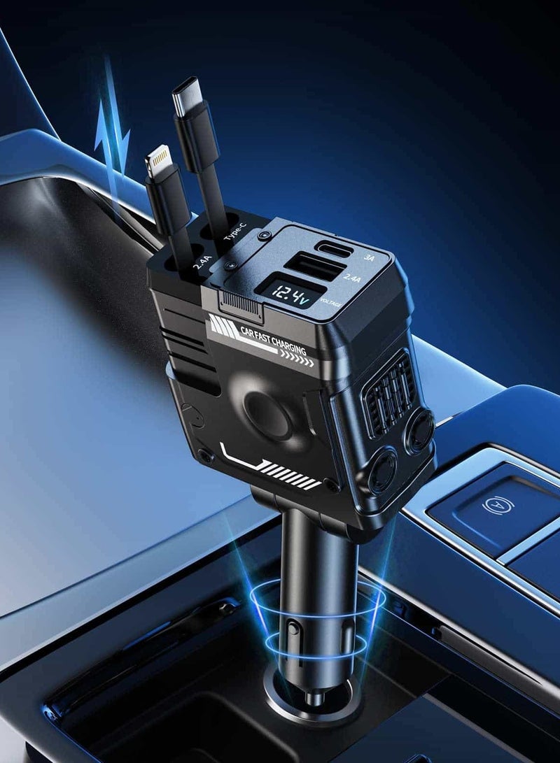 أديلي شاحن سيارة 4 في 1 بقوة ‎120W‎ للشحن السريع، متوافق مع سيارات ‎12V/24V‎، مناسب لأجهزة iPhone وiPad وسامسونج وشاومي وماك بوك – اللون الأسود الميكانيكي - Image 1