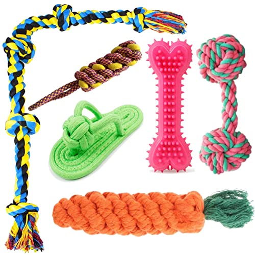 Agirav Tail Dog Toys + Dog Chew Toys + Puppy Teething Toys + Rope Dog Toy + Dog Toys for Small to Medium Dog Toys + Dog Toy Pack + Tug Toy + Dog Toy Set + Washable Cotton Rope for Dogs (Pack of 6) - Image 1