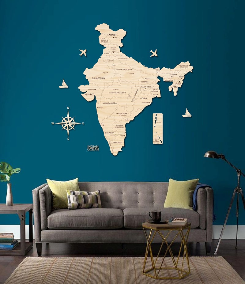 AD INFINITUM® 3D Wooden Map of India | Home Decor | Office Decor | A great gift for travelers | Wall decor State and Capital names with Borders (Beige Maple, 4x3 Feet) - Image 2