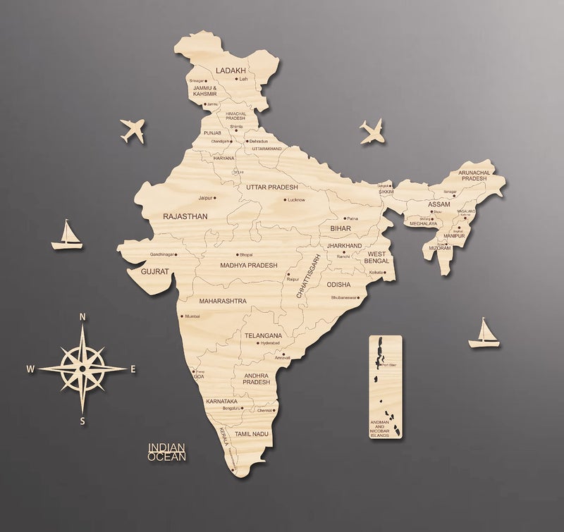 AD INFINITUM® 3D Wooden Map of India | Home Decor | Office Decor | A great gift for travelers | Wall decor State and Capital names with Borders (Beige Maple, 4x3 Feet) - Image 5