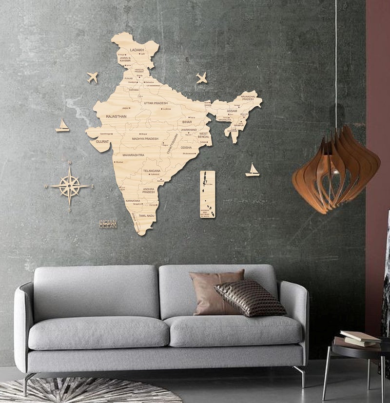 AD INFINITUM® 3D Wooden Map of India | Home Decor | Office Decor | A great gift for travelers | Wall decor State and Capital names with Borders (Beige Maple, 4x3 Feet) - Image 4