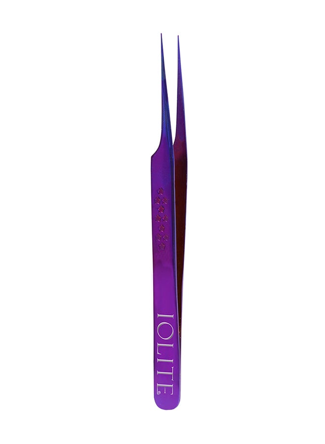 IOLITE Lash View Eyelash Extension Tweezers Straight Curved Stainless Steel Precision Curved Tips Purple - Image 1