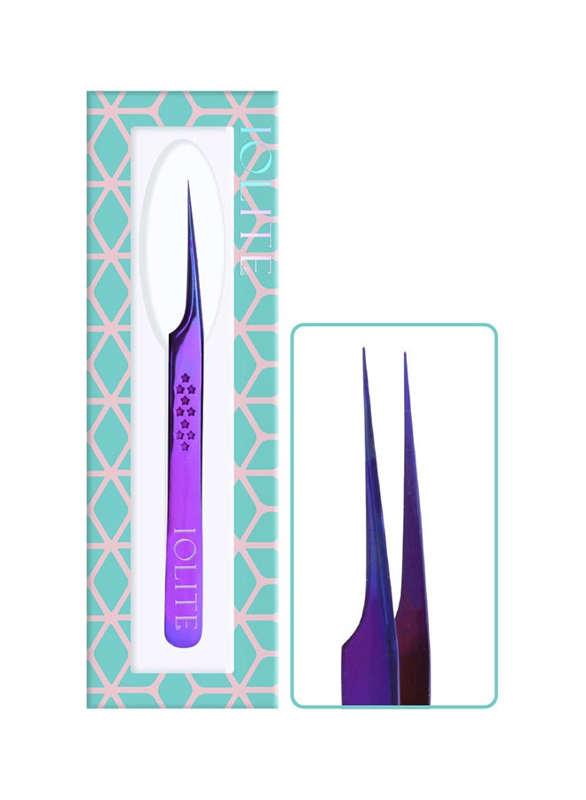 IOLITE Lash View Eyelash Extension Tweezers Straight Curved Stainless Steel Precision Curved Tips Purple - Image 2