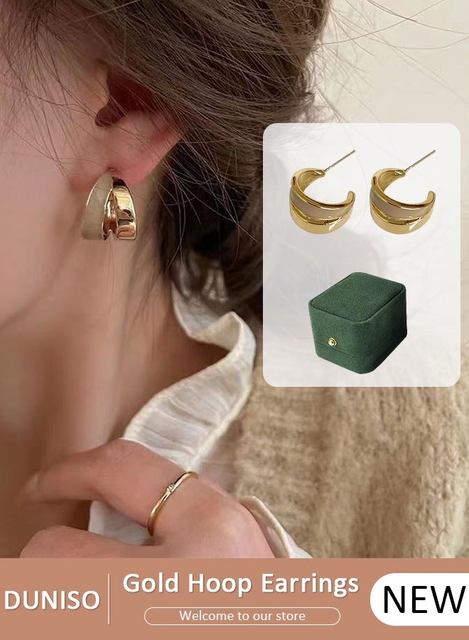 DUNISO Gold Hoop Earrings for Women's, Fashionable Lightweight Earrings, Small Hoop Earrings, Pendant Earrings, Dainty Gold Geometric Earrings, Hypoallergenic Earrings for Women Girls - Image 1