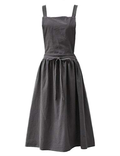 losofar Women Girls Vintage Apron Gardening Works Cross Back Pinafore Dress (grey（no pocket）, 33"x 29") - Image 1