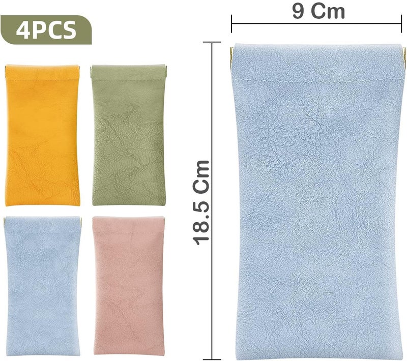 Styzere Pack of 4 Sunglasses Eyeglasses Pouch Case Leather Pouch. Blue Pink Green Orange - Image 2