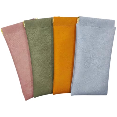 Styzere Pack of 4 Sunglasses Eyeglasses Pouch Case Leather Pouch. Blue Pink Green Orange - Image 1