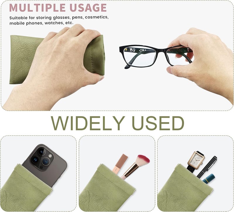 Styzere Pack of 4 Sunglasses Eyeglasses Pouch Case Leather Pouch. Blue Pink Green Orange - Image 3