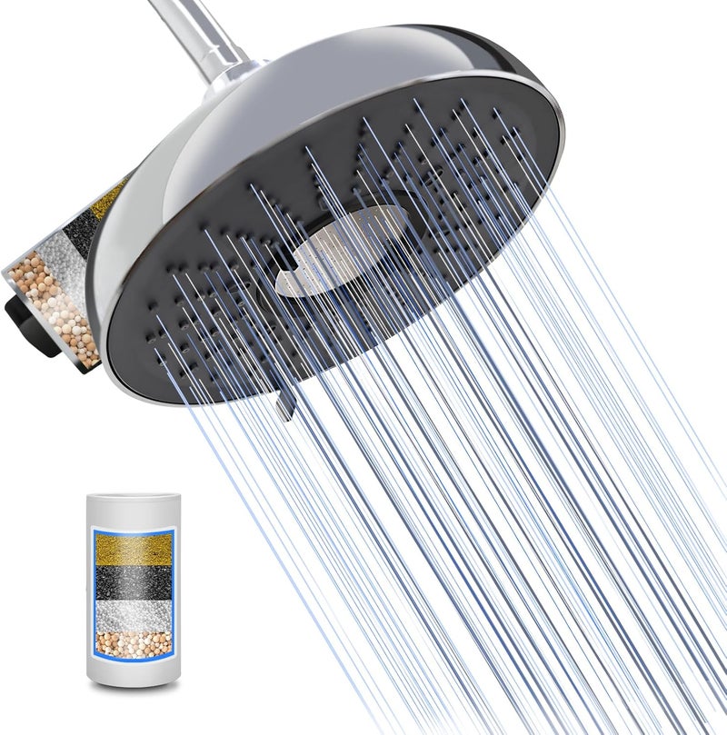 SANYCASA Shower Head with KDF-55 Filter for Hard Water, Fixed Overhead Rain 3-Spray Mode, Easy No-Tool Installation (Silver, Industrial) - Image 1