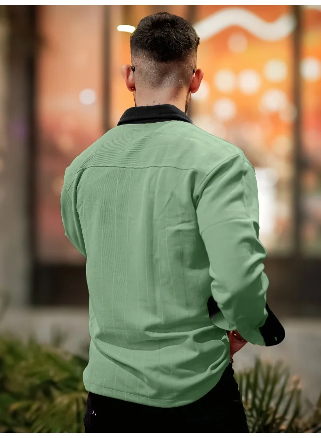 Maniac  Maniac Mens Solid Collared Neck Full Sleeve Berly Green and Black Cotton Shirt for Men | Best Price UAE
