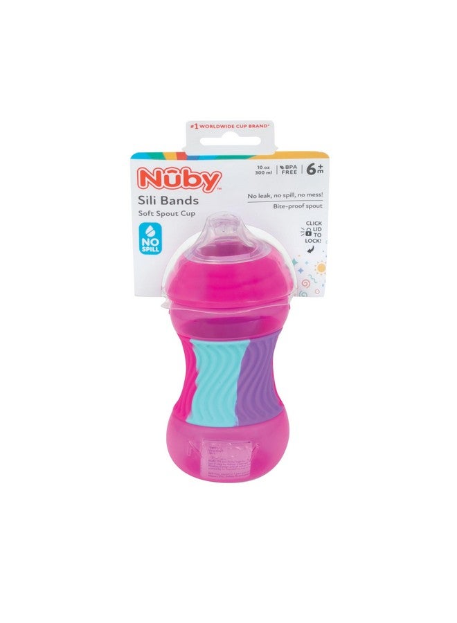 نوبي كوب Nuby No Spill Sili Bands سعة 10 أونصة مزود بفوهة ناعمة مع شريط سيليكون سهل الإمساك - وردي - Image 4