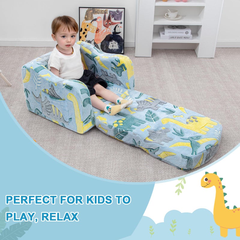 Airpanda Comfy Toddler Chair and Couch for Kids with Blanket,2-in-1 Soft Plush Fold Out Toddler Couch for Girls and Boys,Convertible Sofa to Lounger for Playroom,Glowing Dinosaur - Image 5