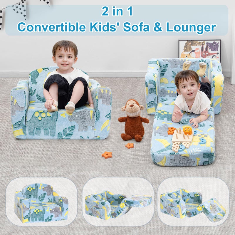 Airpanda Comfy Toddler Chair and Couch for Kids with Blanket,2-in-1 Soft Plush Fold Out Toddler Couch for Girls and Boys,Convertible Sofa to Lounger for Playroom,Glowing Dinosaur - Image 2