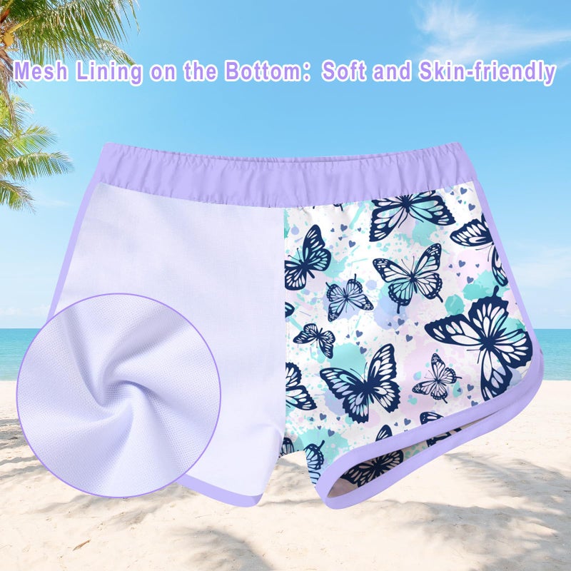 Vogseek Kids 4t Girls Two Pieces Swimsuit UV Protective Purple Butterflies Swimming Suits Long Sleeve Bikini Top and Swim Shorts 2-Piece Set for 4 Year Old Girl - Image 5