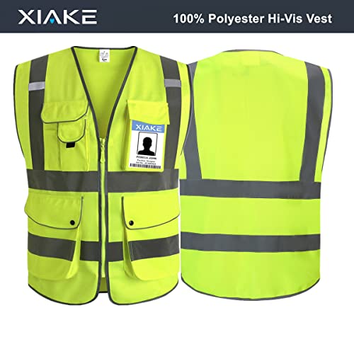 XIAKE 9 Pockets Class 2 High Visibility Reflective Safety Vest for Men Women,Meets ANSI/ISEA Standard(Yellow,5X-Large) - Image 2