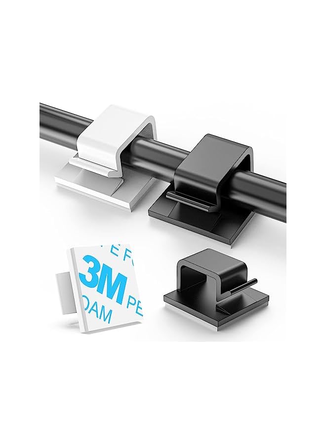 PROMASS 100 PCS Adhesive Cable Clips (Large, White&Black), Upgraded Wall Wire Holder Cord Organizer for Cable Management Under Desk, Hide Cable, Light Clips Hooks for LED, HDMI, Eetension Cord, Powder Cable - Image 1