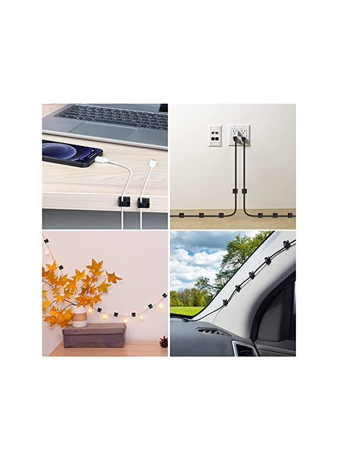 PROMASS 100 PCS Adhesive Cable Clips (Large, White&Black), Upgraded Wall Wire Holder Cord Organizer for Cable Management Under Desk, Hide Cable, Light Clips Hooks for LED, HDMI, Eetension Cord, Powder Cable - Image 5