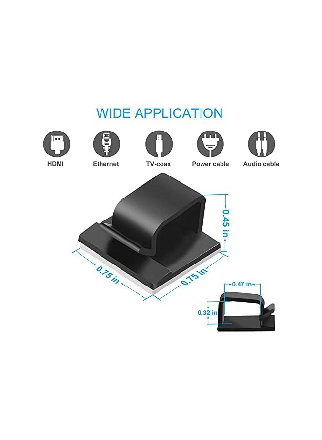 PROMASS 100 PCS Adhesive Cable Clips (Large, White&Black), Upgraded Wall Wire Holder Cord Organizer for Cable Management Under Desk, Hide Cable, Light Clips Hooks for LED, HDMI, Eetension Cord, Powder Cable - Image 4